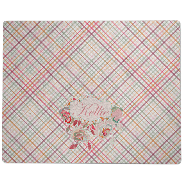 Modern Plaid & Floral Dog Food Mat - Large without Bowls