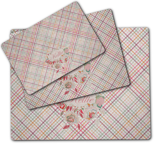 Modern Plaid & Floral Dog Food Mat - MAIN (sm, med, lrg)