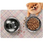Modern Plaid & Floral Dog Food Mat - Small w/ Name or Text