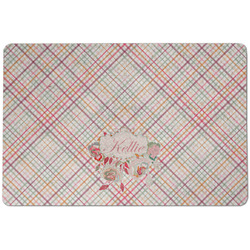 Modern Plaid & Floral Dog Food Mat w/ Name or Text