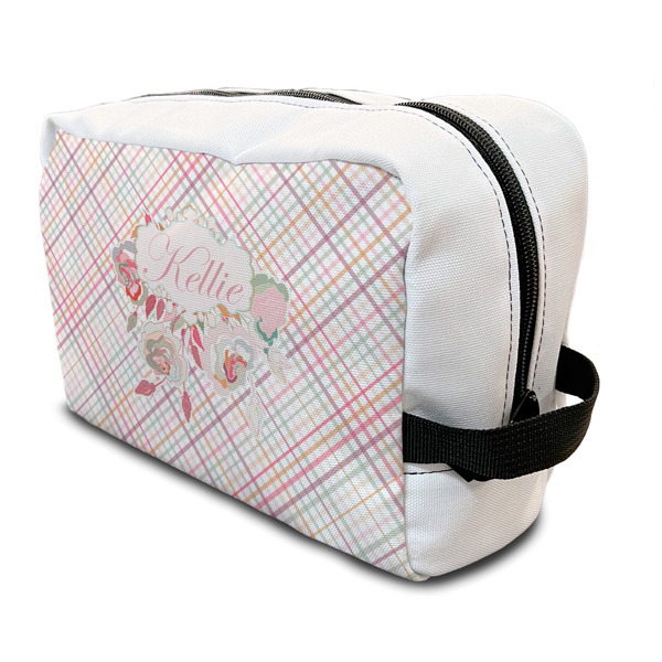 Custom Modern Plaid & Floral Toiletry Bag / Dopp Kit (Personalized)