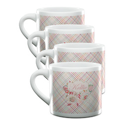 Modern Plaid & Floral Double Shot Espresso Cups - Set of 4 (Personalized)