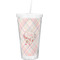 Modern Plaid & Floral Double Wall Tumbler with Straw (Personalized)