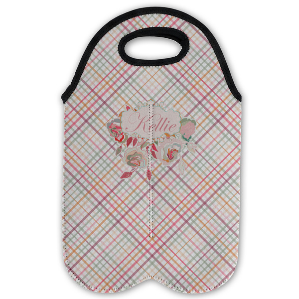 Modern Plaid & Floral Double Wine Tote - Flat (new)