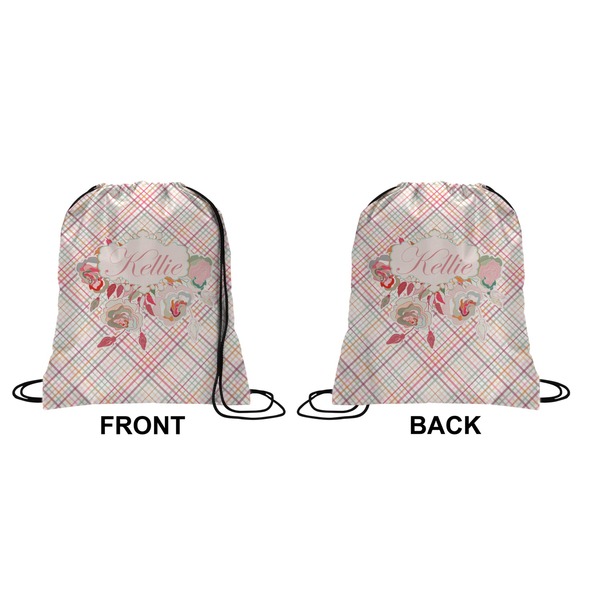 Modern Plaid & Floral Drawstring Backpack Front & Back Medium