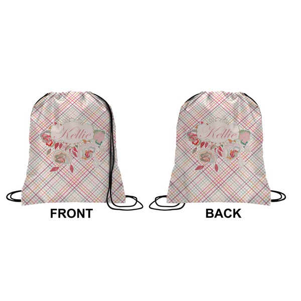 Modern Plaid & Floral Drawstring Backpack Front & Back Small