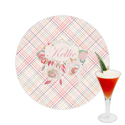 Modern Plaid & Floral Printed Drink Topper -  2.5" (Personalized)
