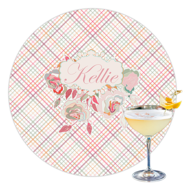 Custom Modern Plaid & Floral Printed Drink Topper - 3.5" (Personalized)