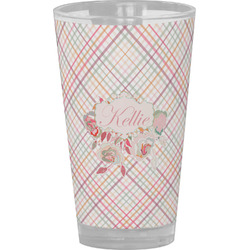 Modern Plaid & Floral Pint Glass - Full Color (Personalized)
