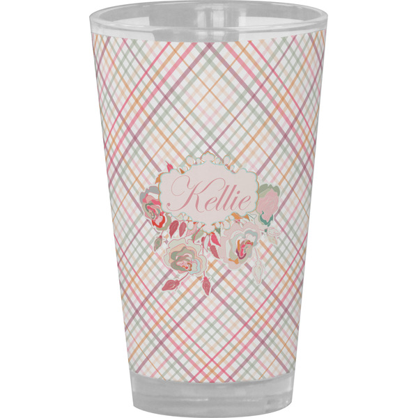 Custom Modern Plaid & Floral Pint Glass - Full Color (Personalized)