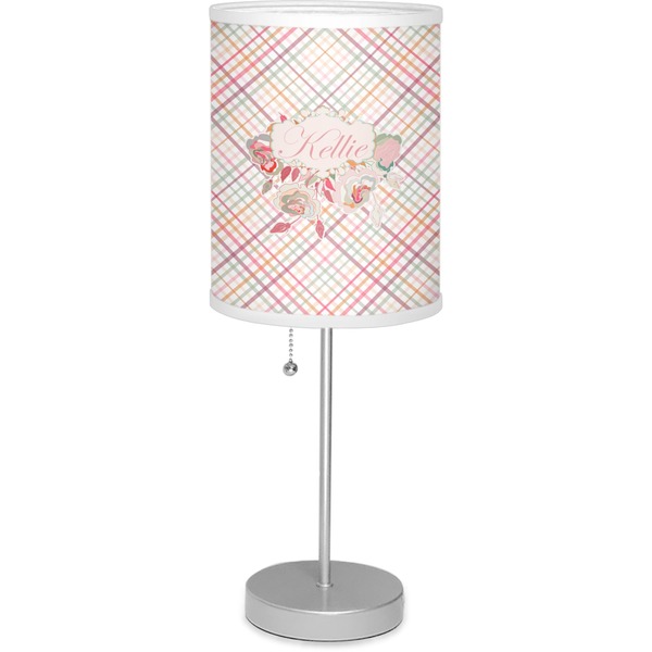 Custom Modern Plaid & Floral 7" Drum Lamp with Shade (Personalized)