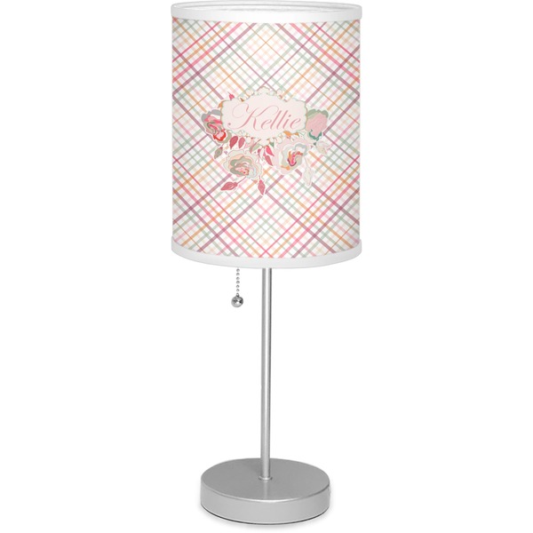 Custom Modern Plaid & Floral Lamp with Drum Shade (Personalized)