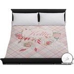 Modern Plaid & Floral Duvet Cover - King (Personalized)