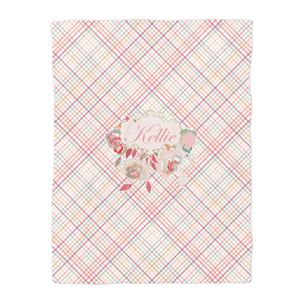 Modern Plaid & Floral Duvet Cover - Twin - Front