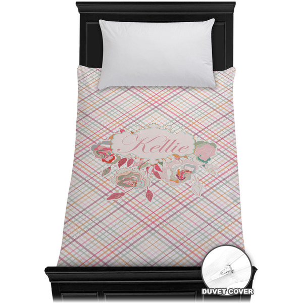 Custom Modern Plaid & Floral Duvet Cover - Twin XL (Personalized)