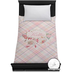 Modern Plaid & Floral Duvet Cover - Twin (Personalized)