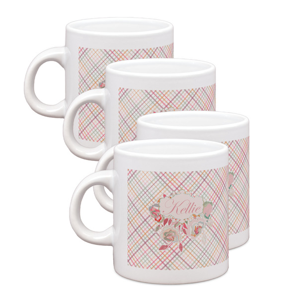 Custom Modern Plaid & Floral Single Shot Espresso Cups - Set of 4 (Personalized)