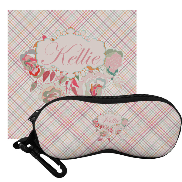 Custom Modern Plaid & Floral Eyeglass Case & Cloth (Personalized)