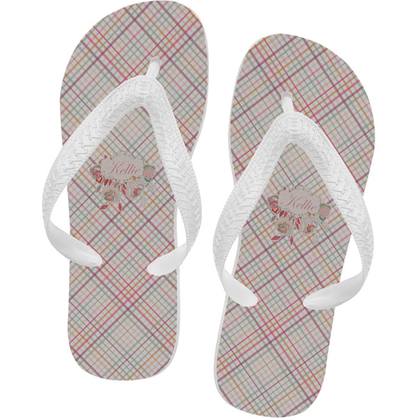 Custom Modern Plaid & Floral Flip Flops - Medium (Personalized)