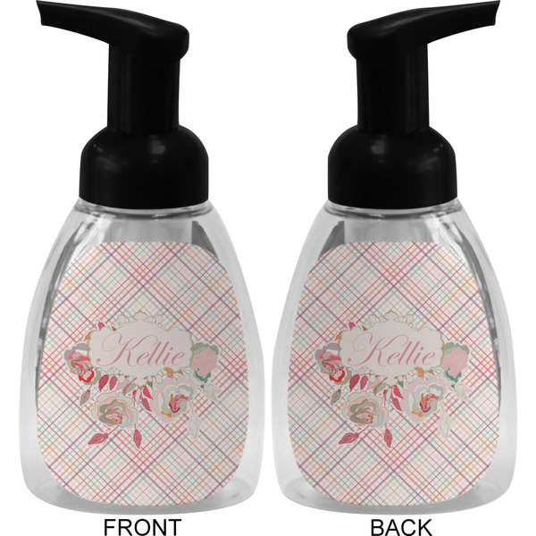 Modern Plaid & Floral Foam Soap Bottle (Front & Back)