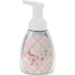 Modern Plaid & Floral Foam Soap Bottle - White (Personalized)