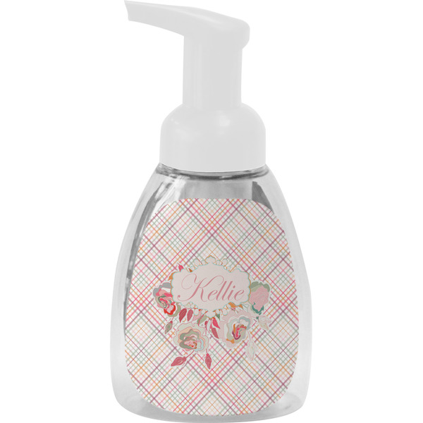 Custom Modern Plaid & Floral Foam Soap Bottle - White (Personalized)