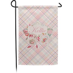 Modern Plaid & Floral Small Garden Flag - Double Sided w/ Name or Text