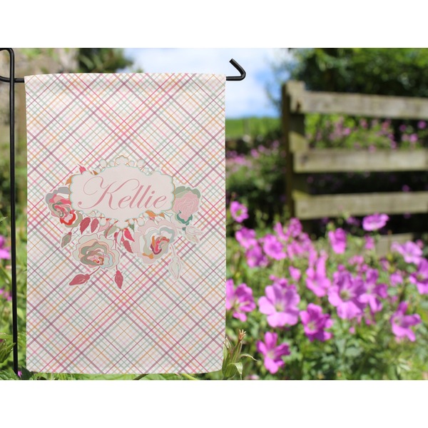 Modern Plaid & Floral Garden Flag - Outside In Flowers