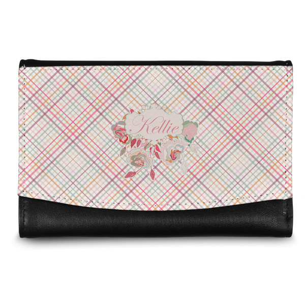 Custom Modern Plaid & Floral Genuine Leather Women's Wallet - Small (Personalized)