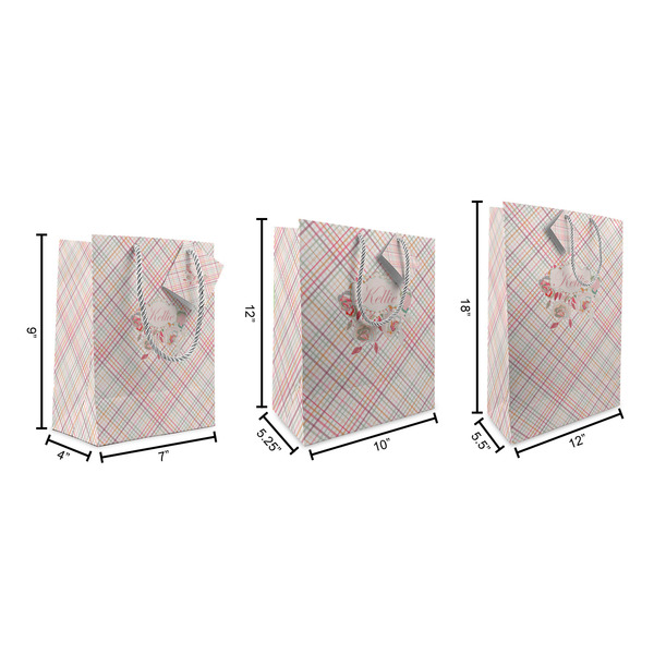 Modern Plaid & Floral Gift Bags - All Sizes - Dimensions
