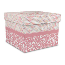 Modern Plaid & Floral Gift Box with Lid - Canvas Wrapped - Large (Personalized)