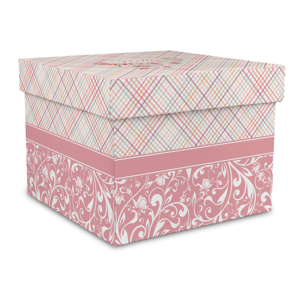 Custom Modern Plaid & Floral Gift Box with Lid - Canvas Wrapped - Large (Personalized)