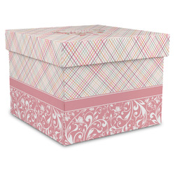 Modern Plaid & Floral Gift Box with Lid - Canvas Wrapped - X-Large (Personalized)