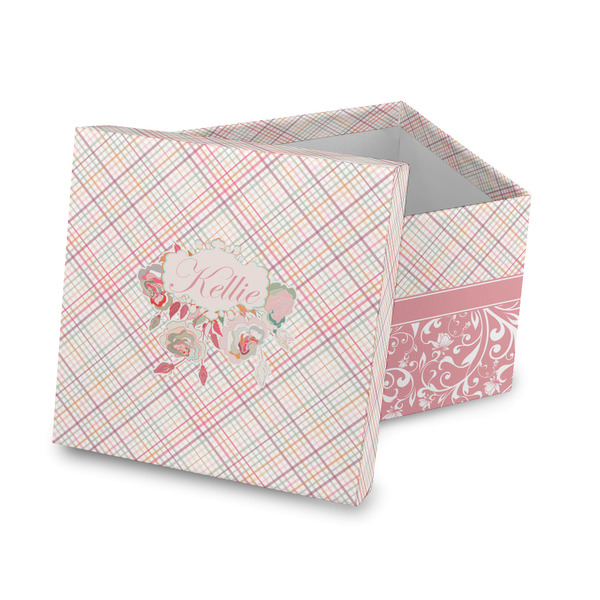 Custom Modern Plaid & Floral Gift Box with Lid - Canvas Wrapped (Personalized)