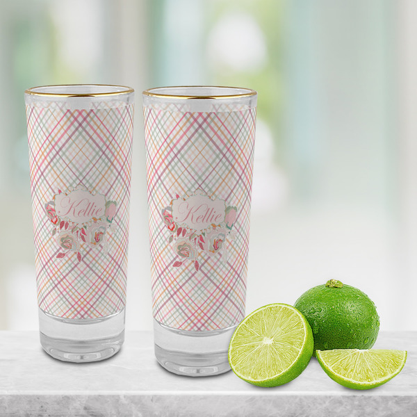 Modern Plaid & Floral Glass Shot Glass - 2 oz - LIFESTYLE