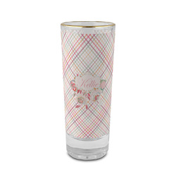 Modern Plaid & Floral 2 oz Shot Glass -  Glass with Gold Rim - Set of 4 (Personalized)