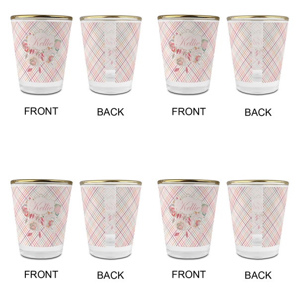 Modern Plaid & Floral Glass Shot Glass - with gold rim - Set of 4 - APPROVAL
