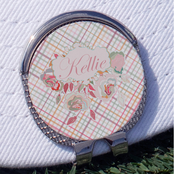 Custom Modern Plaid & Floral Golf Ball Marker - Hat Clip