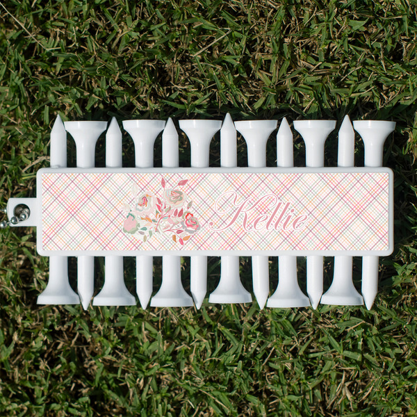 Custom Modern Plaid & Floral Golf Tees & Ball Markers Set (Personalized)