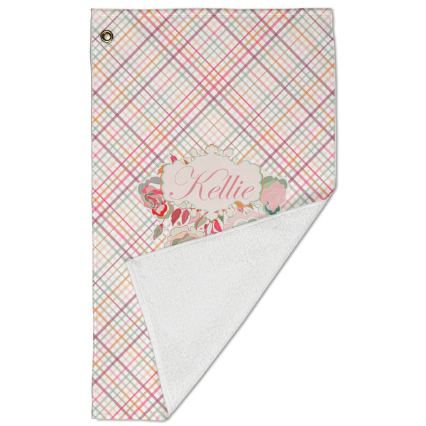 Modern Plaid & Floral Golf Towel - Folded (Large)