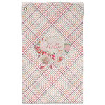 Modern Plaid & Floral Golf Towel - Poly-Cotton Blend w/ Name or Text