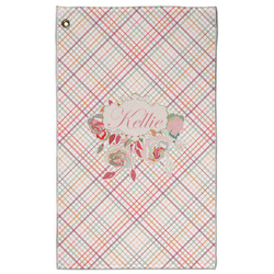 Modern Plaid & Floral Golf Towel - Poly-Cotton Blend - Large w/ Name or Text