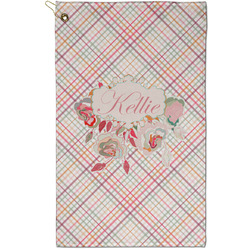 Modern Plaid & Floral Golf Towel - Poly-Cotton Blend - Small w/ Name or Text