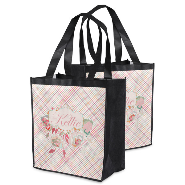 Modern Plaid & Floral Grocery Bag - MAIN