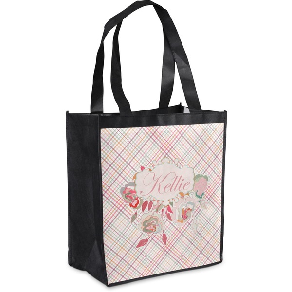 Custom Modern Plaid & Floral Grocery Bag (Personalized)