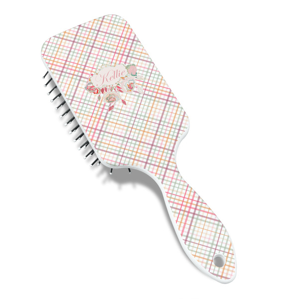 Modern Plaid & Floral Hair Brush - Angle View