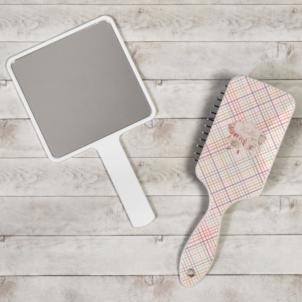 Modern Plaid & Floral Hair Brush - In Context