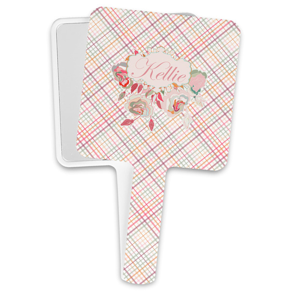 Custom Modern Plaid & Floral Hand Mirror (Personalized)