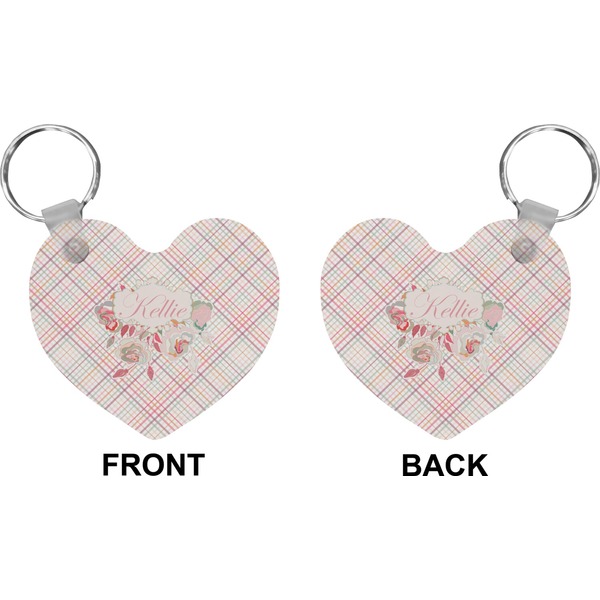 Modern Plaid & Floral Heart Keychain (Front + Back)