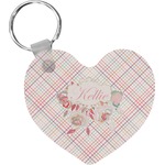Modern Plaid & Floral Heart Plastic Keychain w/ Name or Text